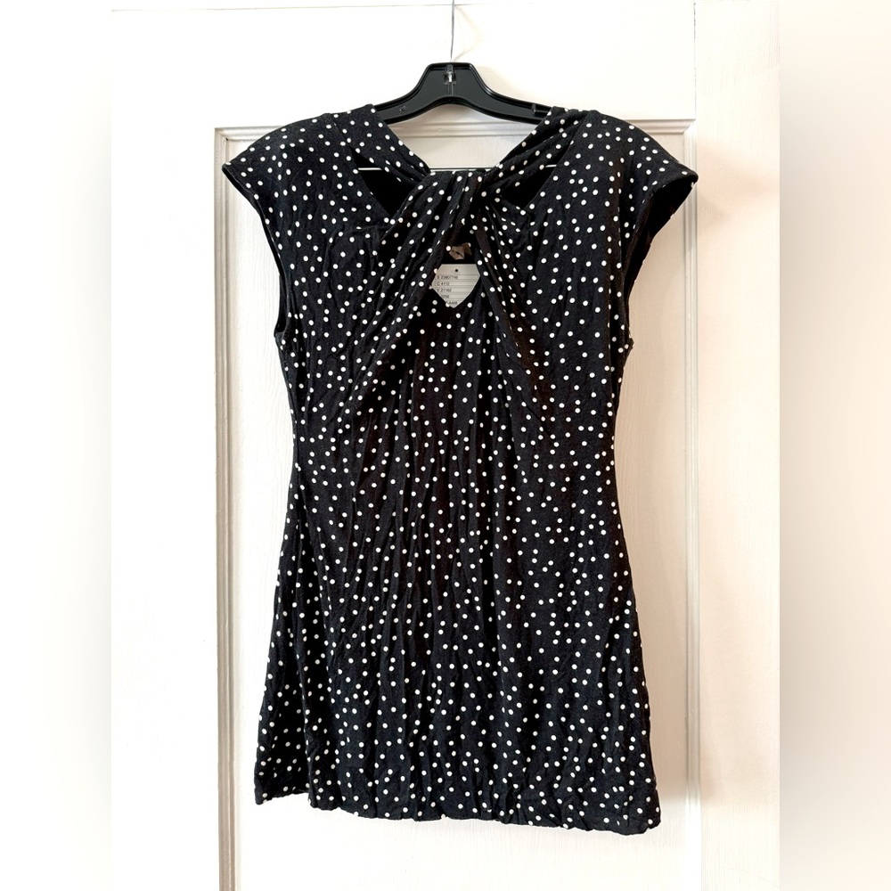 Anthropologie | Bailey 44 Black Polka Dot Knot‑Front Cap‑Sleeve Top M